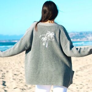 The Beach People Palm Tree Cardigan Sweater with embroidered logo size XL/2XL
